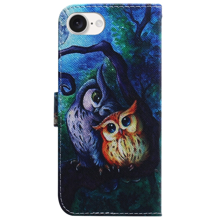 For iPhone 16e Coloured Drawing Flip Leather Phone Case(Oil Painting Owl) by buy2fix