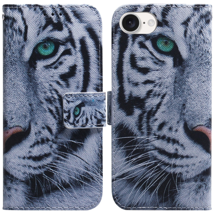 For iPhone 16e Coloured Drawing Flip Leather Phone Case(Tiger) by buy2fix