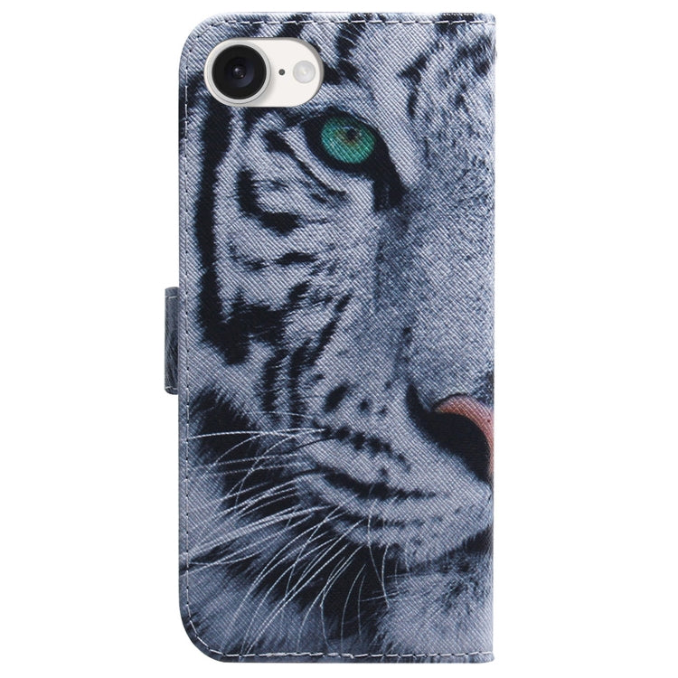 For iPhone 16e Coloured Drawing Flip Leather Phone Case(Tiger) by buy2fix