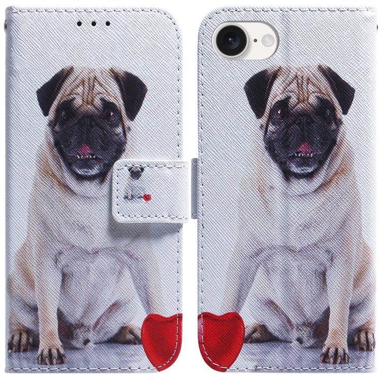 For iPhone 16e Coloured Drawing Flip Leather Phone Case(Pug) by buy2fix