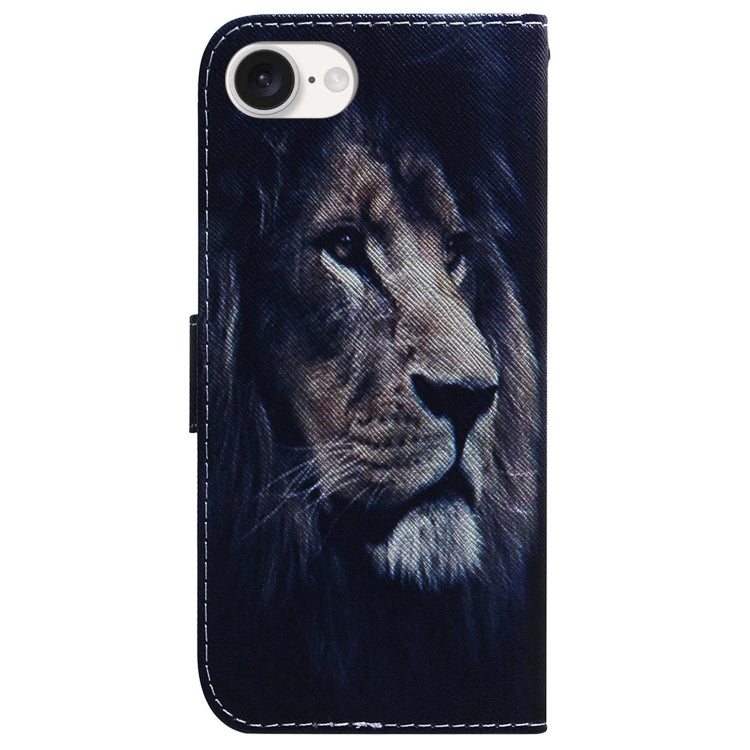 For iPhone 16e Coloured Drawing Flip Leather Phone Case(Lion) by buy2fix