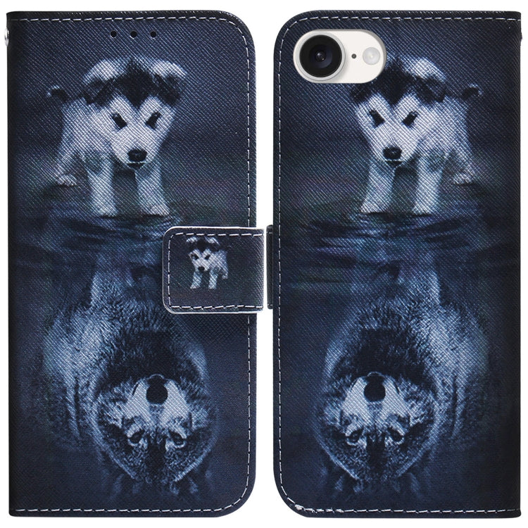 For iPhone 16e Coloured Drawing Flip Leather Phone Case(Wolf and Dog) by buy2fix