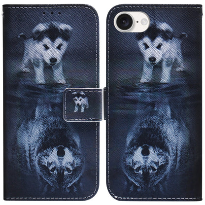 For iPhone 16e Coloured Drawing Flip Leather Phone Case(Wolf and Dog) by buy2fix
