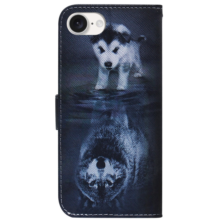 For iPhone 16e Coloured Drawing Flip Leather Phone Case(Wolf and Dog) by buy2fix