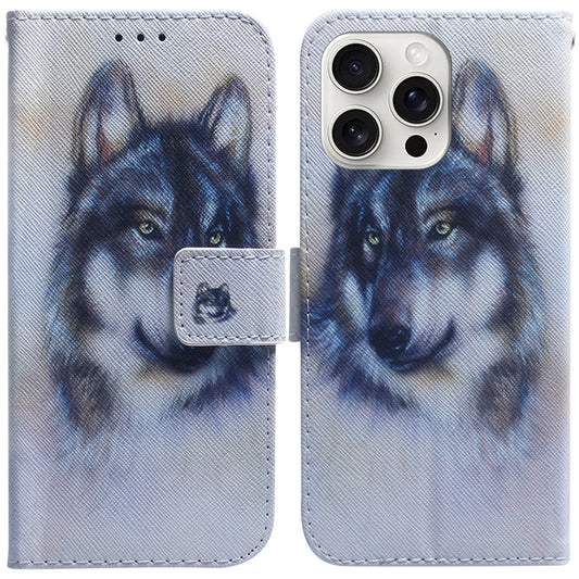 For iPhone 16 Pro Max Coloured Drawing Flip Leather Phone Case(White Wolf) by buy2fix