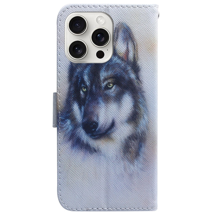 For iPhone 16 Pro Max Coloured Drawing Flip Leather Phone Case(White Wolf) by buy2fix