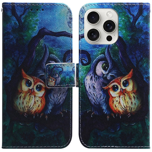 For iPhone 16 Pro Max Coloured Drawing Flip Leather Phone Case(Oil Painting Owl) by buy2fix