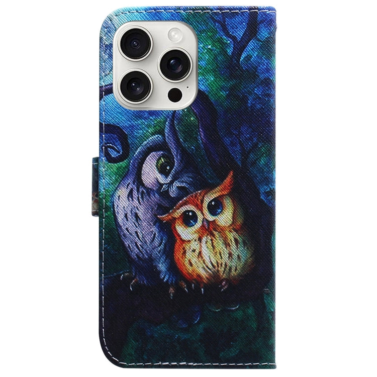 For iPhone 16 Pro Max Coloured Drawing Flip Leather Phone Case(Oil Painting Owl) by buy2fix