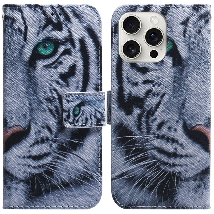 For iPhone 16 Pro Max Coloured Drawing Flip Leather Phone Case(Tiger) by buy2fix