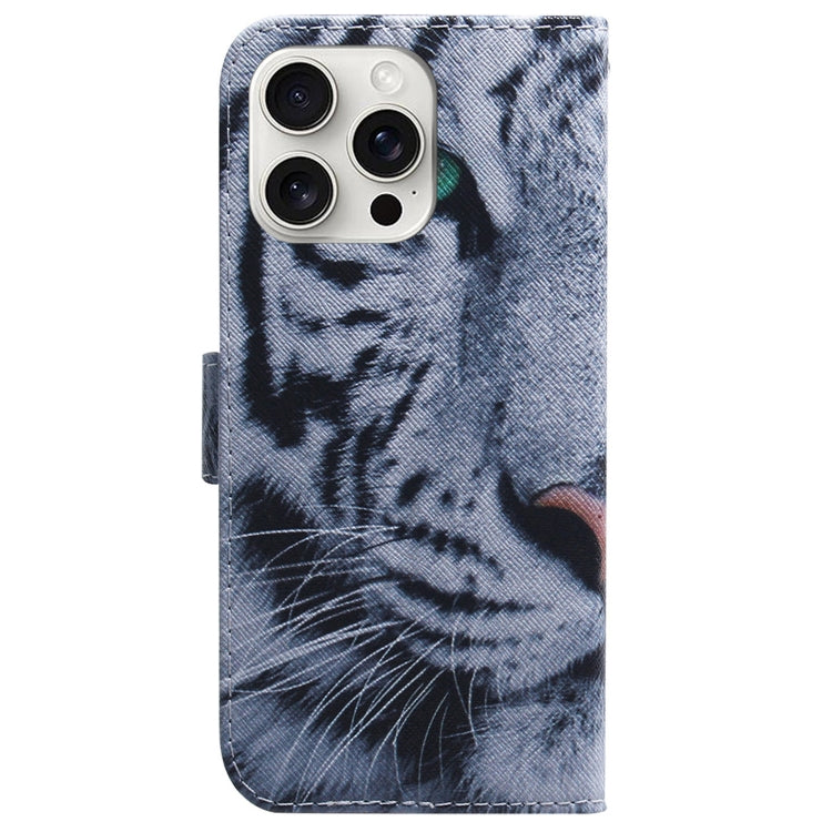 For iPhone 16 Pro Max Coloured Drawing Flip Leather Phone Case(Tiger) by buy2fix