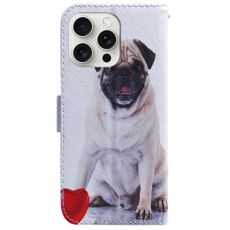 For iPhone 16 Pro Max Coloured Drawing Flip Leather Phone Case(Pug) by buy2fix