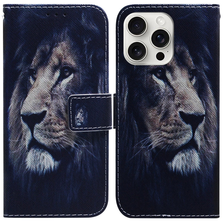 For iPhone 16 Pro Max Coloured Drawing Flip Leather Phone Case(Lion) by buy2fix