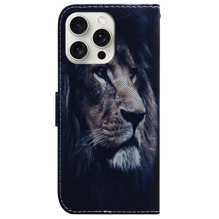 For iPhone 16 Pro Max Coloured Drawing Flip Leather Phone Case(Lion) by buy2fix