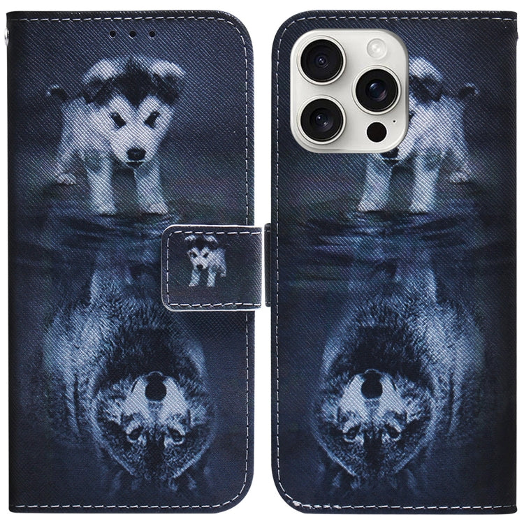 For iPhone 16 Pro Max Coloured Drawing Flip Leather Phone Case(Wolf and Dog) by buy2fix