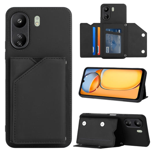 For Xiaomi Redmi 13C 4G / Poco C65 Skin Feel PU + TPU + PC Card Slots Phone Case(Black) by buy2fix