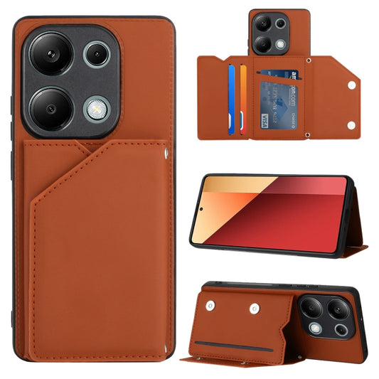 For Xiaomi Redmi Note 13 Pro 4G Global Skin Feel PU + TPU + PC Card Slots Phone Case(Brown) - Xiaomi Cases by buy2fix | Online Shopping UK | buy2fix
