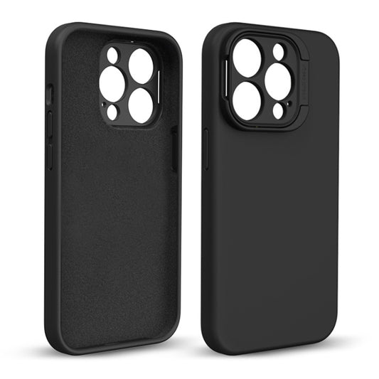 For iPhone 14 Pro Max Liquid Silicone Lens Holder Phone Case(Black) - iPhone 14 Pro Max Cases by buy2fix | Online Shopping UK | buy2fix
