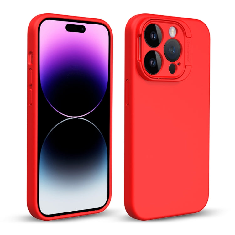 For iPhone 14 Pro Max Liquid Silicone Lens Holder Phone Case(Red) - iPhone 14 Pro Max Cases by buy2fix | Online Shopping UK | buy2fix