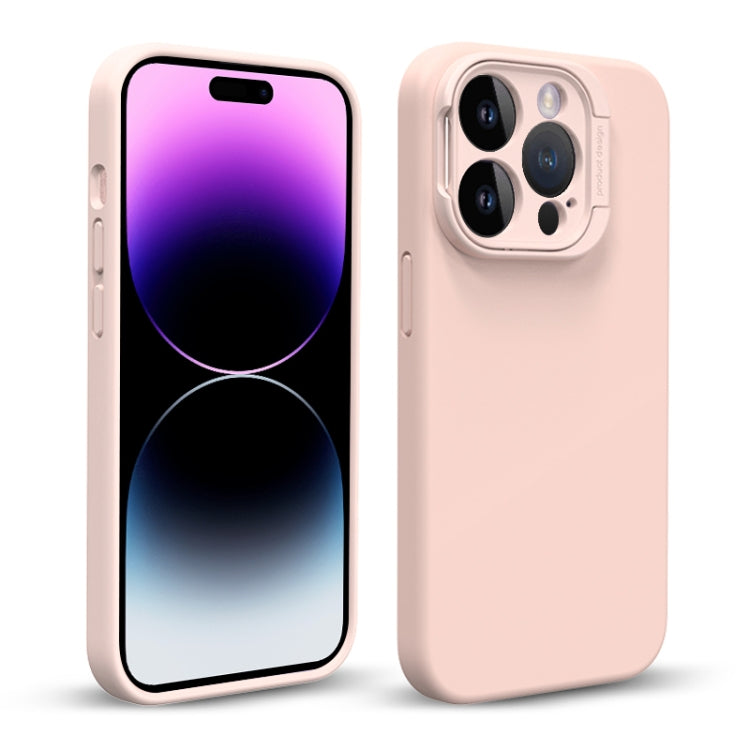 For iPhone 14 Pro Liquid Silicone Lens Holder Phone Case(Pink) - iPhone 14 Pro Cases by buy2fix | Online Shopping UK | buy2fix