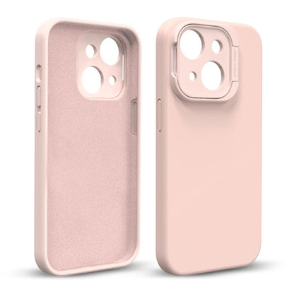 For iPhone 14 Liquid Silicone Lens Holder Phone Case(Pink) - iPhone 14 Cases by buy2fix | Online Shopping UK | buy2fix