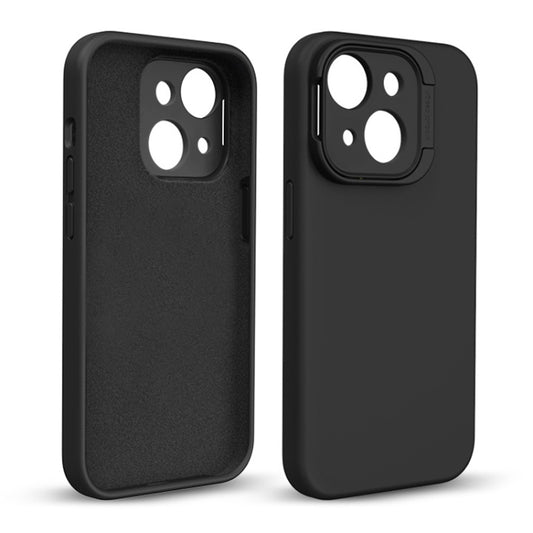 For iPhone 14 Liquid Silicone Lens Holder Phone Case(Black) - iPhone 14 Cases by buy2fix | Online Shopping UK | buy2fix