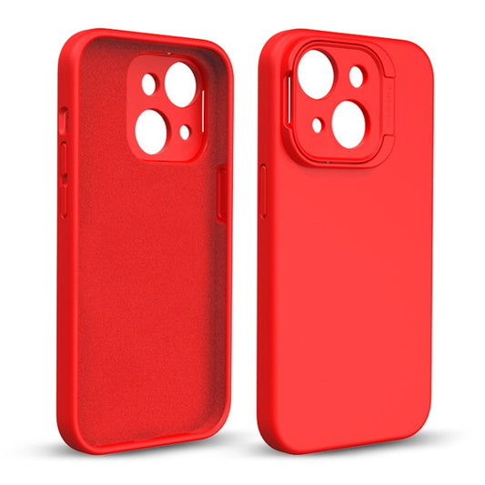 For iPhone 14 Liquid Silicone Lens Holder Phone Case(Red) - iPhone 14 Cases by buy2fix | Online Shopping UK | buy2fix