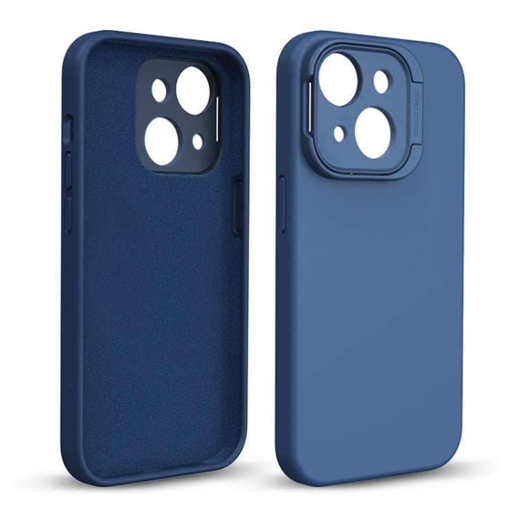 For iPhone 14 Liquid Silicone Lens Holder Phone Case(Blue) - iPhone 14 Cases by buy2fix | Online Shopping UK | buy2fix