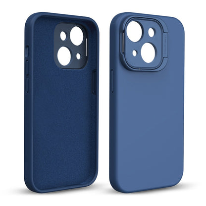 For iPhone 14 Liquid Silicone Lens Holder Phone Case(Blue) - iPhone 14 Cases by buy2fix | Online Shopping UK | buy2fix