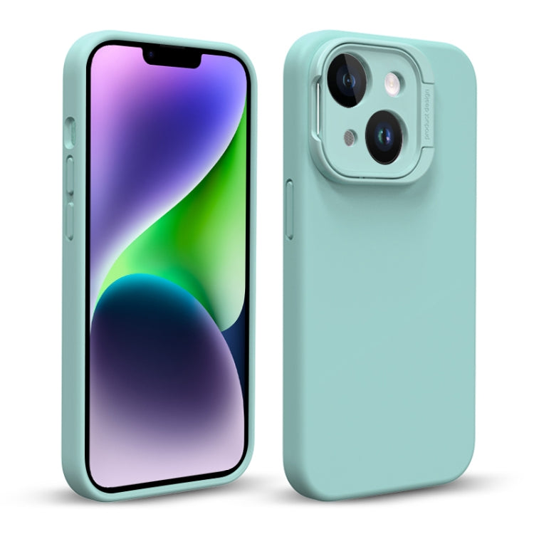For iPhone 14 Liquid Silicone Lens Holder Phone Case(Green) - iPhone 14 Cases by buy2fix | Online Shopping UK | buy2fix