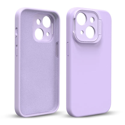 For iPhone 14 Liquid Silicone Lens Holder Phone Case(Purple) - iPhone 14 Cases by buy2fix | Online Shopping UK | buy2fix