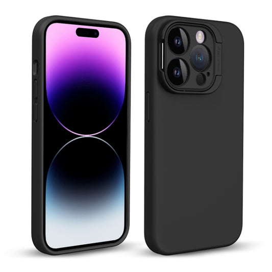 For iPhone 14 Pro Max Liquid Silicone Lens Holder MagSafe Phone Case(Black) - iPhone 14 Pro Max Cases by buy2fix | Online Shopping UK | buy2fix