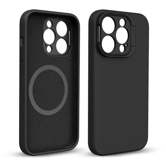 For iPhone 14 Pro Max Liquid Silicone Lens Holder MagSafe Phone Case(Black) - iPhone 14 Pro Max Cases by buy2fix | Online Shopping UK | buy2fix