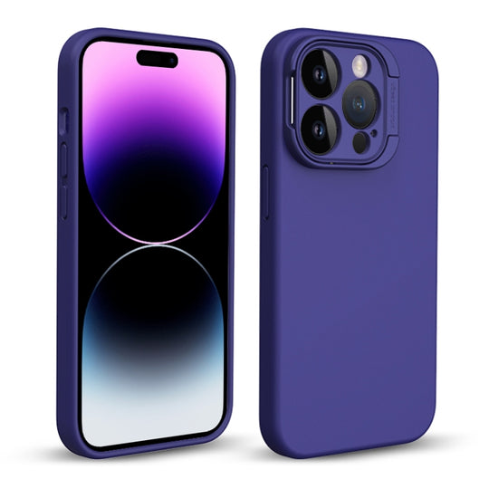 For iPhone 14 Pro Max Liquid Silicone Lens Holder MagSafe Phone Case(Dark Purple)