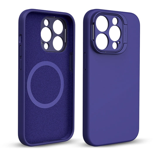 For iPhone 14 Pro Max Liquid Silicone Lens Holder MagSafe Phone Case(Dark Purple) - iPhone 14 Pro Max Cases by buy2fix | Online Shopping UK | buy2fix