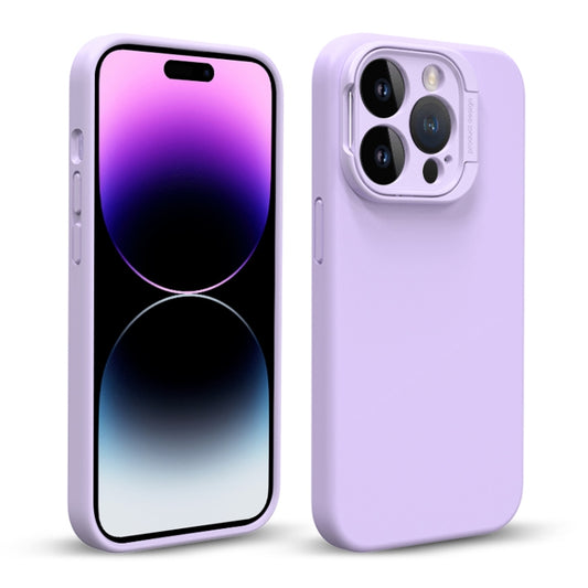 For iPhone 14 Pro Max Liquid Silicone Lens Holder MagSafe Phone Case(Purple) - iPhone 14 Pro Max Cases by buy2fix | Online Shopping UK | buy2fix