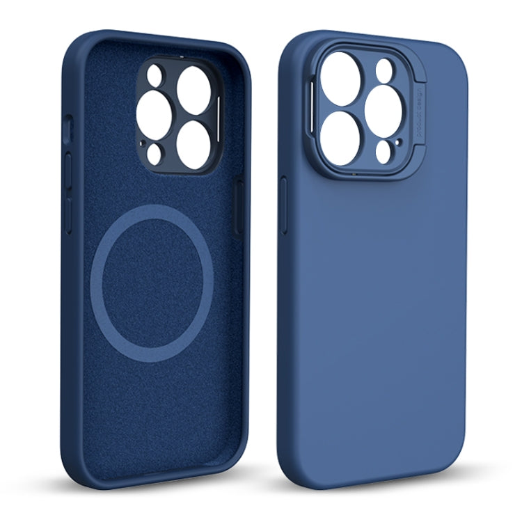 For iPhone 14 Pro Liquid Silicone Lens Holder MagSafe Phone Case(Blue) - iPhone 14 Pro Cases by buy2fix | Online Shopping UK | buy2fix