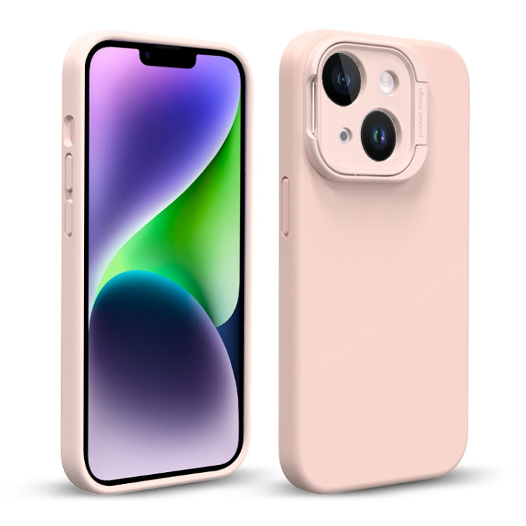 For iPhone 14 Liquid Silicone Lens Holder MagSafe Phone Case(Pink) by buy2fix