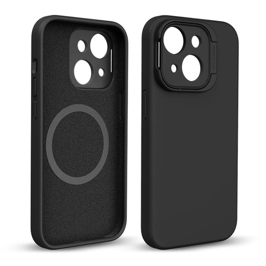 For iPhone 14 Liquid Silicone Lens Holder MagSafe Phone Case(Black) - iPhone 14 Cases by buy2fix | Online Shopping UK | buy2fix