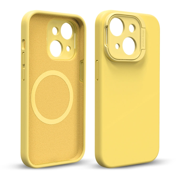 For iPhone 14 Liquid Silicone Lens Holder MagSafe Phone Case(Yellow) - iPhone 14 Cases by buy2fix | Online Shopping UK | buy2fix