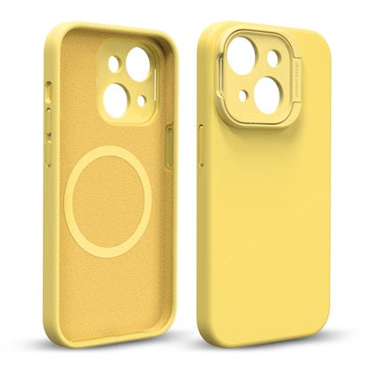 For iPhone 14 Liquid Silicone Lens Holder MagSafe Phone Case(Yellow) - iPhone 14 Cases by buy2fix | Online Shopping UK | buy2fix