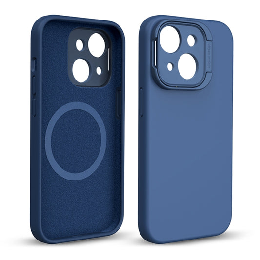 For iPhone 14 Liquid Silicone Lens Holder MagSafe Phone Case(Blue) - iPhone 14 Cases by buy2fix | Online Shopping UK | buy2fix