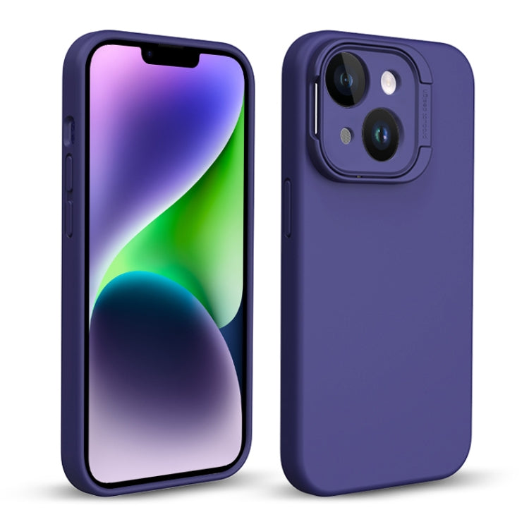 For iPhone 14 Liquid Silicone Lens Holder MagSafe Phone Case(Dark Purple) - iPhone 14 Cases by buy2fix | Online Shopping UK | buy2fix