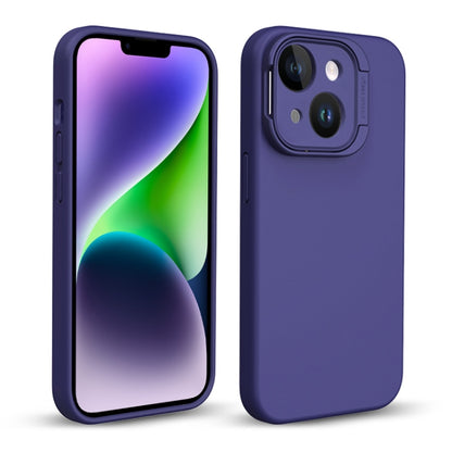 For iPhone 14 Liquid Silicone Lens Holder MagSafe Phone Case(Dark Purple) - iPhone 14 Cases by buy2fix | Online Shopping UK | buy2fix