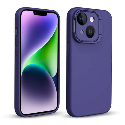 For iPhone 14 Liquid Silicone Lens Holder MagSafe Phone Case(Dark Purple) - iPhone 14 Cases by buy2fix | Online Shopping UK | buy2fix