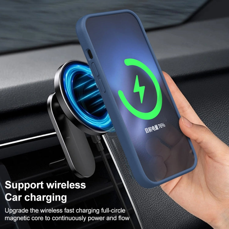 For iPhone 14 Liquid Silicone Lens Holder MagSafe Phone Case(Blue) - iPhone 14 Cases by buy2fix | Online Shopping UK | buy2fix