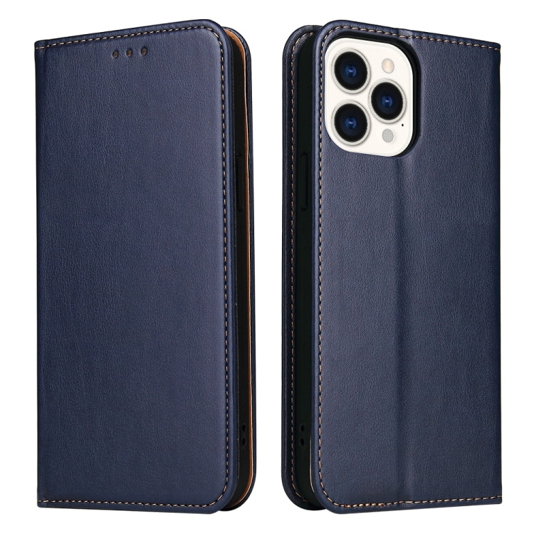 For iPhone 15 Pro Max Fierre Shann PU Genuine Leather Texture Phone Case(Blue) by FIERRE SHANN