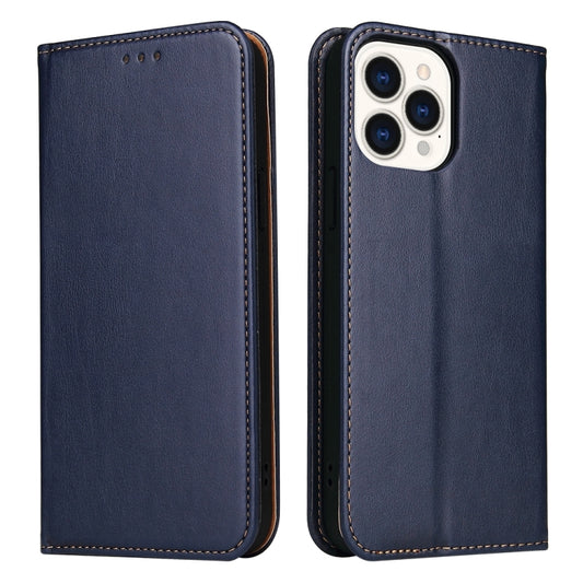 For iPhone 15 Pro Max Fierre Shann PU Genuine Leather Texture Phone Case(Blue) by FIERRE SHANN
