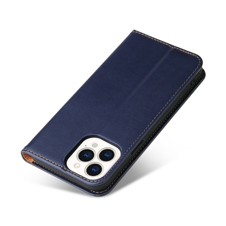 For iPhone 15 Pro Max Fierre Shann PU Genuine Leather Texture Phone Case(Blue) by FIERRE SHANN