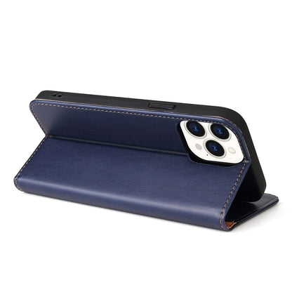 For iPhone 15 Pro Max Fierre Shann PU Genuine Leather Texture Phone Case(Blue) by FIERRE SHANN