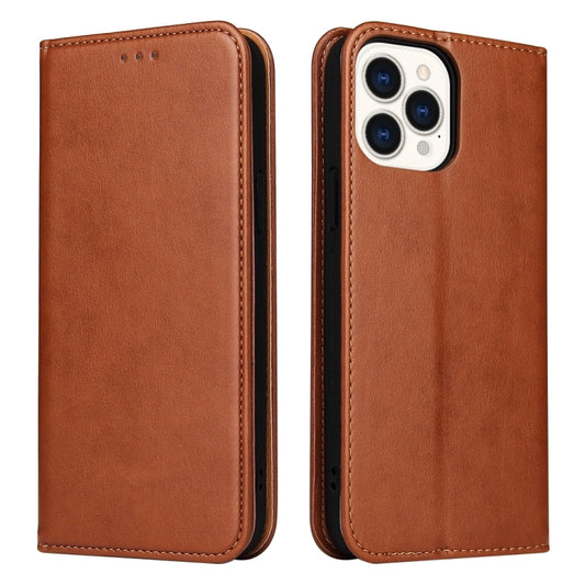 For iPhone 15 Pro Max Fierre Shann PU Genuine Leather Texture Phone Case(Brown) by FIERRE SHANN